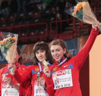 Yelena Arzhakova. European Indoor Champion 2011 (Paris) at 1500m. With Yekaterina Martynova
