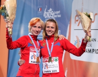 European Athletics Indoors Championships 2011 /Paris, FRA. Champion at 800m ZINUROVA Yevgeniya and bronze RUSANOVA Yuliya