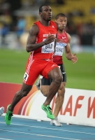 World Championships 2011 foto from Daegu. Heta at 100m. Daniel Bailey (ANT) and Aziz Ouhadi (MAR)
