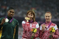 Mariya Savinova. XXX OLYMPIC GAMES (Athletics). Winner at 800m. Mariya Savinova, Caster Semenya (RSA) and Yekaterina Poistogova