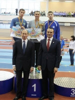 Chuvashia Indoor Cup 2013. 800 Metres Winner. Yuriy Borzakovskiy, Stepan Poistogov and Ruslan Bayazitov, M. Ignatyev and V.Balakhnichyev