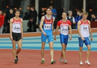 National Indoor Championships 2013 (Day 2). 200 Metres Final. Pavel Trenikhin (N143), Alekksey Kenig (N244), Vyacheslav Kolesnichenko (N210), Aleksandr Khyutte (N98)
