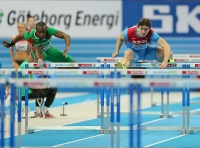 European Indoor Championships 2013. Göteborg, SWE. 1 March. 60 m hurdles. Heats. Rasul Dabó, POR and Sergey Shubenkov 