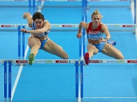 European Indoor Championships 2013. Göteborg, SWE. 1 March. 60 m hurdles. Heats. Micol Cattaneo, ITA, Yuliya Kondakova, RUS 