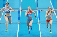 European Indoor Championships 2013. Göteborg, SWE. 1 March. 60 m hurdles. Final. Micol Cattaneo, ITA, Yuliya Kondakova, RUS, Alina Talai, BLR