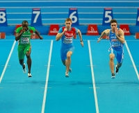 European Indoor Championships 2013. Göteborg, SWE. 1 March. 60m. Heats. Ricardo Monteiro, POR, Aleksandr Brednev, RUS, Michael Tumi, ITA