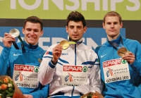 European Indoor Championships 2013. Göteborg, SWE. 2 March. Triple jump Champion is Daniele Greco, ITA. Silver is Ruslan Samitov, bronza is Aleksey Fyedorov 