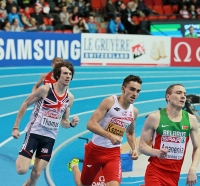 European Indoor Championships 2013. Göteborg, SWE. 2 March. 800m. Semifinals. Joe Thomas, GBR, Anis Ananenka, BLR, Adam Kszczot, POL