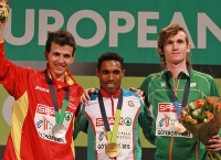European Indoor Championships 2013. Göteborg, SWE. 2 March. 3000m Champion is Hayle Ibrahimov, AZE. Silver is Juan Carlos Higuero, ESP. Bronza is Ciarán Ó Lionáird, IRL