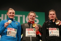 European Indoor Championships 2013. Göteborg, SWE. 3 March. Shot Put Champion is Christina Schwanitz, GER. Silver is Yevgeniya Kolodko, RUS. Bronza is Alena Kopets, BLR