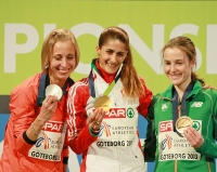 European Indoor Championships 2013. Göteborg, SWE. 3 March. 3000m Champion is Sara Moreira, POR. Silver is Corinna Harrer, GER. Bronza is Fionnuala Britton, IRL