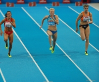 European Indoor Championships 2013. Göteborg, SWE. 3 March. 60m. Semi-final. Ivet Lalova, BUL, Mariya Ryemyen, UKR, Dafne Schippers, NED