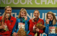 European Indoor Championships 2013. Göteborg, SWE. 3 March. 4 x 400 m. Olga Tovarnova, Tatyana Veshkurova, Nadezhda Kotlyarova, Kseniya Zadorina