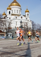 Russian Road Race Championships 2013. The first turn at the Cathedral of Christ the Saviour. Dmitriy Mityayev (N 25), Sergey Lukin (N 10), Mikhail Kulkov (N 27), Artyem Aplachkin (N 163)
