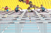 Moscow Challenge 2013. Luzhniki Stadium. 110 m hurdles. Alekse Dryemin, Balázs Baji, HUN, Ryan Brathwaite, BAR, Konstantin Shabanov 