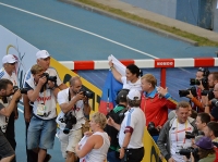 Tatyna Lysenko. Hammer World Champion 2013, Moscow. With coach Nikolay Beloborodov