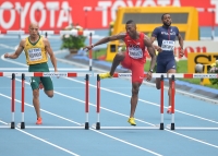 IAAF World Championships 2013, Moscow. 400 Metres Hurdles. Michael Tinsley, USA, Cornel Fredericks, RSA, Yoann Decimus, FRA