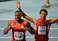 IAAF World Championships 2013, Moscow. 110 Metres Hurdles Winner is David Oliver, USA, silver Ryan Wilson, USA