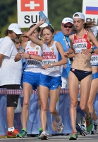 IAAF World Championships 2013, Moscow. 20 Kilometres Race Walk Women. Yelena Lashamanova, RUS, Anisya Kirdyapkina, RUS, Anezka Drahotova, CZE
