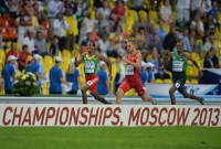 IAAF World Championships 2013, Moscow. 800 Metres Men  Final. Mohammed Aman, ETH, Nick Symmonds, USA, Ayanleh Soyleiman, DJI