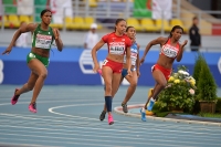 IAAF World Championships 2013, Moscow. 200 Metres Women. Blessing Okagbare, NGR, Allyson Felix, USA, KaiSelvon, TRI