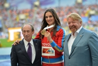 IAAF World Championships 2013, Moscow. Pole Vault Champion Yelena Isinbayeva, RUS. With Valentin Balakhnichyev