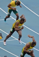 IAAF World Championships 2013, Moscow. 200 Metres Men. Anoso Jobodwana,  RSA, Usain Bolt, JAM, Jason Livermore, JAM