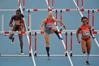 IAAF World Championships 2013, Moscow. 100 Metres Hurdles Woman. Brianna Rollins, USA, Yuliya Kondakova, RUS, Anne Zagre, BEL