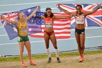 IAAF World Championships 2013, Moscow. 100 Metres Hurdles Women Champion Brianna Rollins, USA. Silver  Sally Pearson, AUS. Bronza  Tiffany Porter, GBR