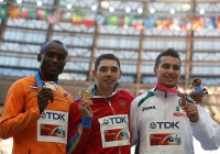 IAAF World Championships 2013, Moscow. Long Jump Champion Aleksandr Menkov, RUS, Silver Ignisious Gaisah, NED, Bronza Luis Rivera, MEX