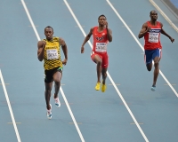 IAAF World Championships 2013, Moscow. 200 Metres Champion. Usain Bolt, JAM, Curtis Mitchell, USA, Jaysuma Saidy Ndure, NOR