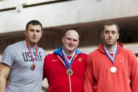 Russian Indoor Championships 2014, Moscow, RUS. 2 Day. Shot Put Champion Maksim Sidorov. Silver - Aleksandr Lesnoy, Bronza - Valeriy Kokoyev