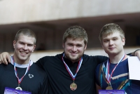 Russian Indoor Championships 2014, Moscow, RUS. 2 Day. Shot Put U23 Champion Maksim Afonin. Silver - Vitaliy Ryzhykov, Bronza - Aleksey Chizhelikov