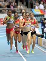 World Indoor Championships 2014, Sopot. 2 Day. 1500 Metres - Women. Final. Axumawit Embaye, ETH, Treniere Moser, USA, uiza Gega, ALB, Rababe Arafi, MAR