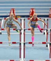 World Indoor Championships 2014, Sopot. 2 Day. 60 Metres Hurdles - women. Semi-Final. Marina Tomic, SLO, Yuliya Kondakova, RUS