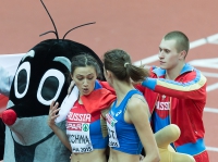 Prague 2015 European Athletics Indoor Championships. High Jump Women Final. Silver Medalist is Alessia TROST, ITA and Champion Mariya Kuchina