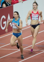 Prague 2015 European Athletics Indoor Championships. 400m Women Final. Nataliya PYHYDA, UKR, Denisa ROSOLOVÁ, CZE