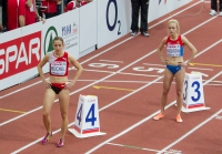 Prague 2015 European Athletics Indoor Championships. 800m Women Semifinals. Anastasiya BAZDYREVA, RUS and Selina BÜCHEL, Switzerland