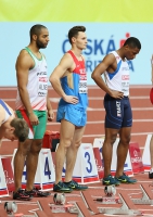 Prague 2015 European Athletics Indoor Championships. 60m Hurdles Semifinals. João ALMEIDA, POR, KOnstantin SHABANOV, RUS, Wilhem BELOCIAN, FRA