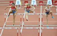 Prague 2015 European Athletics Indoor Championships. 60m Hurdles Semifinals. Karolina KOLECZEK, POL, Nina MOROZOVA, RUS, Lucy HATTON, GBR