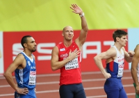 Prague 2015 European Athletics Indoor Championships. 60m Hurdles Semifinals. Konstadínos DOUVALÍDIS, GRE, Petr SVOBODA, CZE