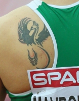 TATTOO SPORT. Radoslava MAVRODIEVA, BUL. Tattoo in the form of a firebird on a shoulder