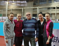 Yelizaveta Demirova (Savlinis). With coach Valentin Maslakov, Kseniya Zadorina, Kseniya Ryzhova and Mariya Panteleyeva