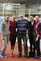 Marina Panteleyeva. Russian Undoor Championships 2015. With coach Valentin Maslakov and Kseniya Ryzhova, Kseniya Zadorina, Yelizaveta Demirova