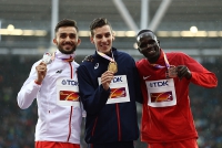 IAAF WORLD CHAMPIONSHIPS LONDON 2017. 800 Metres. Gold Pierre-Ambroise BOSSE, FRA. Silver Adam KSZCZOT, POL. Bronze- Kipyegon BETT, KEN
