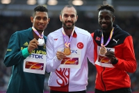 IAAF WORLD CHAMPIONSHIPS LONDON 2017.  200m World Champion is Ramil Guliyev, TUR. Silver is Wayde VAN NIEKERK, RSA. Bronze is Jereem RICHARDS, TTO