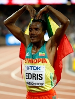 IAAF WORLD CHAMPIONSHIPS LONDON 2017. 5000 Metres. Winner is Muktar EDRIS, ETH. Silver is Mohamed FARAH, GBR. Bronze Paul Kipkemoi CHELIMO, USA