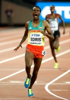 IAAF WORLD CHAMPIONSHIPS LONDON 2017. 5000 Metres. Winner is Muktar EDRIS, ETH. Silver is Mohamed FARAH, GBR. Bronze Paul Kipkemoi CHELIMO, USA
