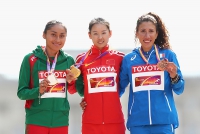 IAAF WORLD CHAMPIONSHIPS LONDON 2017. 20 KILOMETRES RACE WALK. World Champion is Jiayu YANG, CHN. Siver is Maria Guadalupe GONZALEZ, MEX. Bronze is Antonella PALMISANO, ITA