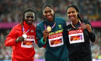 IAAF WORLD CHAMPIONSHIPS LONDON 2017. 800m Winner is Caster SEMENYA, RSA. Silver is Francine NIYONSABA, BDI. Bronze is Ajee WILSON, USA